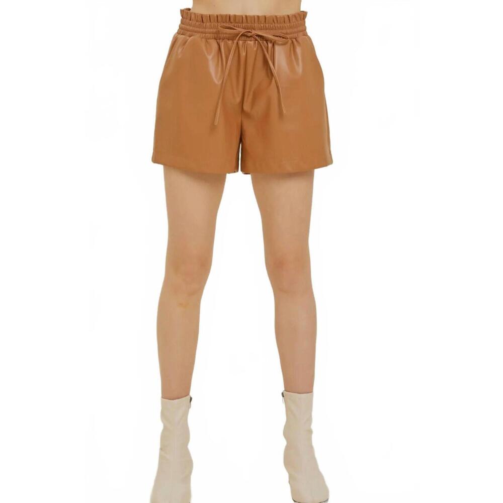 NEW SIXTY ONE harper leather shorts in camel